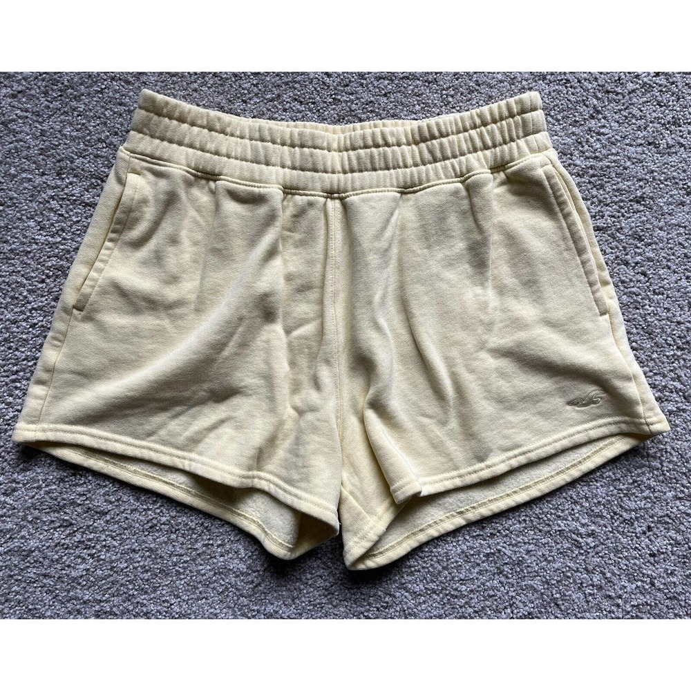 Hollister Ultra High Rise Fleece Dad Shorts sz MEDIUM Yellow CUTE